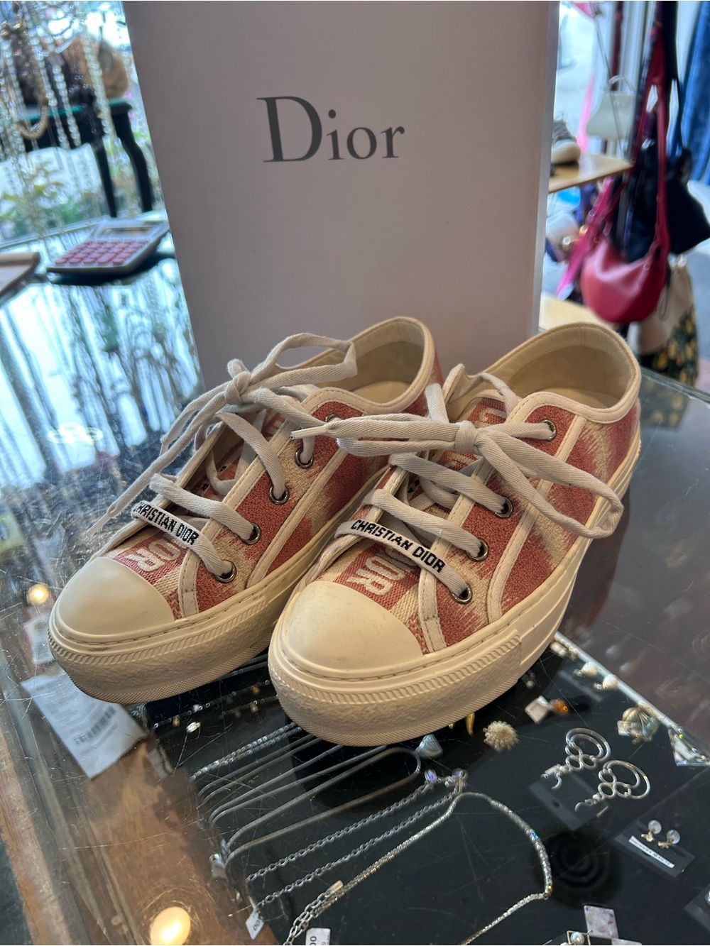 Dior Pink Canvas Low-Top Sneakers with White Trim